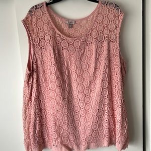 Millennial pink shell tank 3X Roz & Ali With lace overlay detail